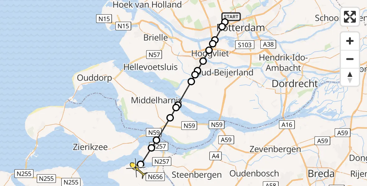 Routekaart van de vlucht: Lifeliner 2 naar Sint-Annaland, Linatebaan