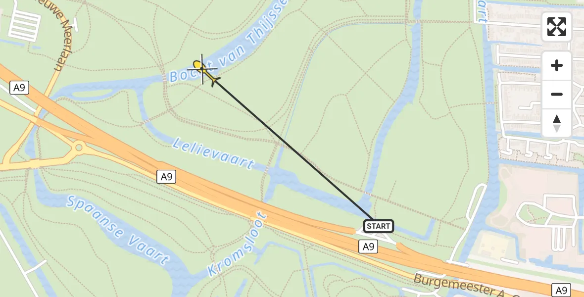 Routekaart van de vlucht: Politieheli naar Amstelveen, Bocht van Thijsse