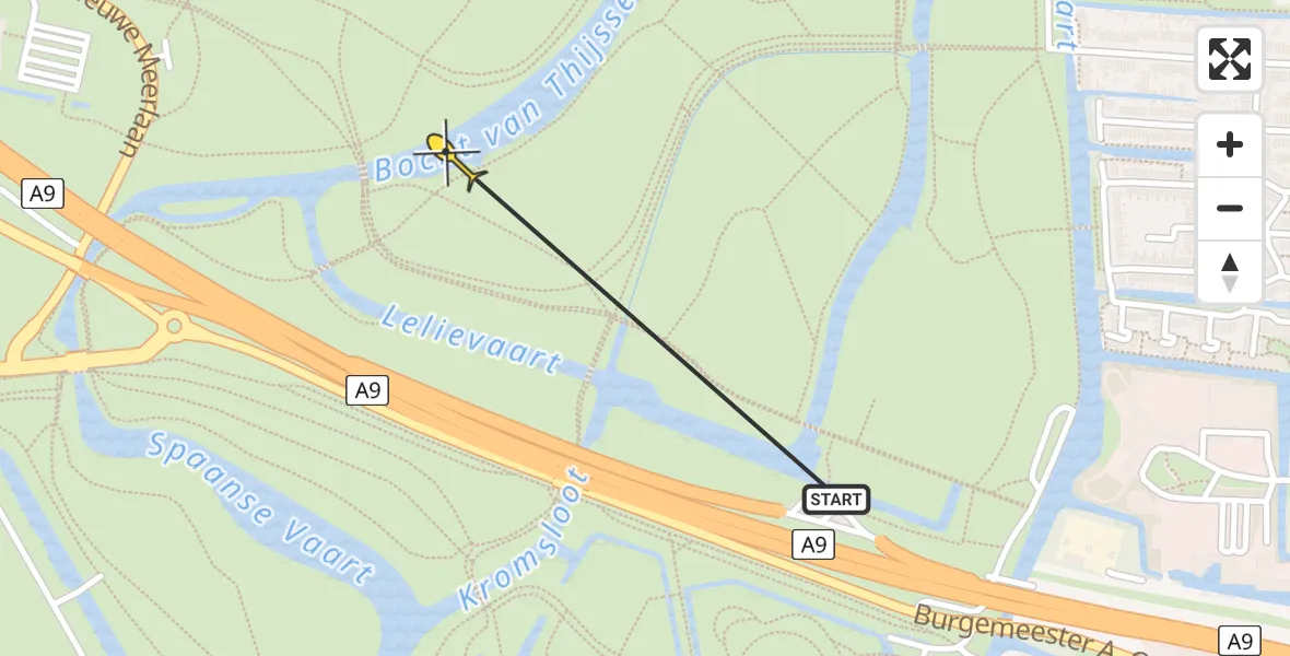 Routekaart van de vlucht: Politiehelikopter naar Amstelveen, Bocht van Thijsse