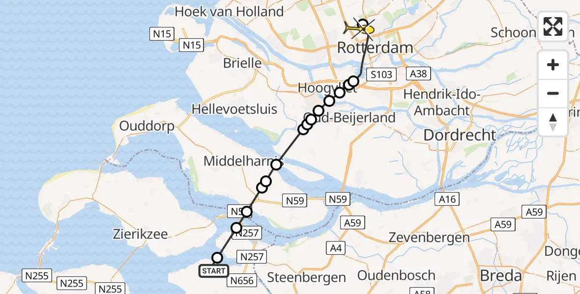 Routekaart van de vlucht: Lifeliner 2 naar Rotterdam The Hague Airport, Oudelandseweg