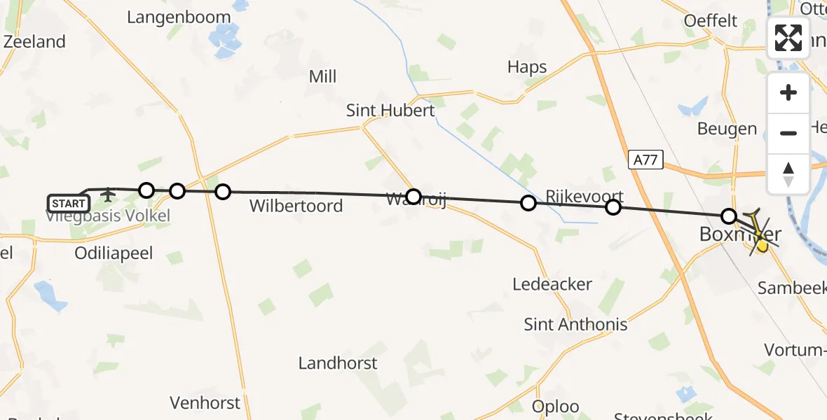 Routekaart van de vlucht: Lifeliner 3 naar Boxmeer, Zeelandsedijk