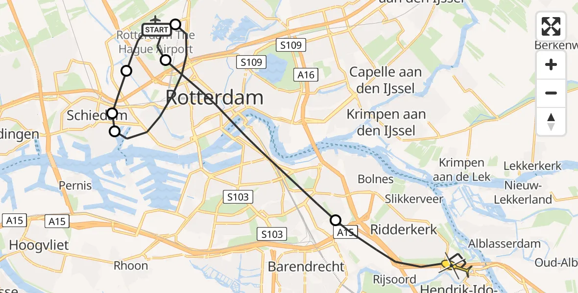 Routekaart van de vlucht: Lifeliner 2 naar Ridderkerk, Brandenburgbaan