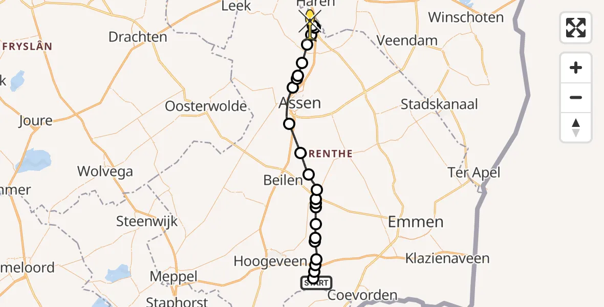 Routekaart van de vlucht: Lifeliner 4 naar Groningen Airport Eelde, Akkerweg