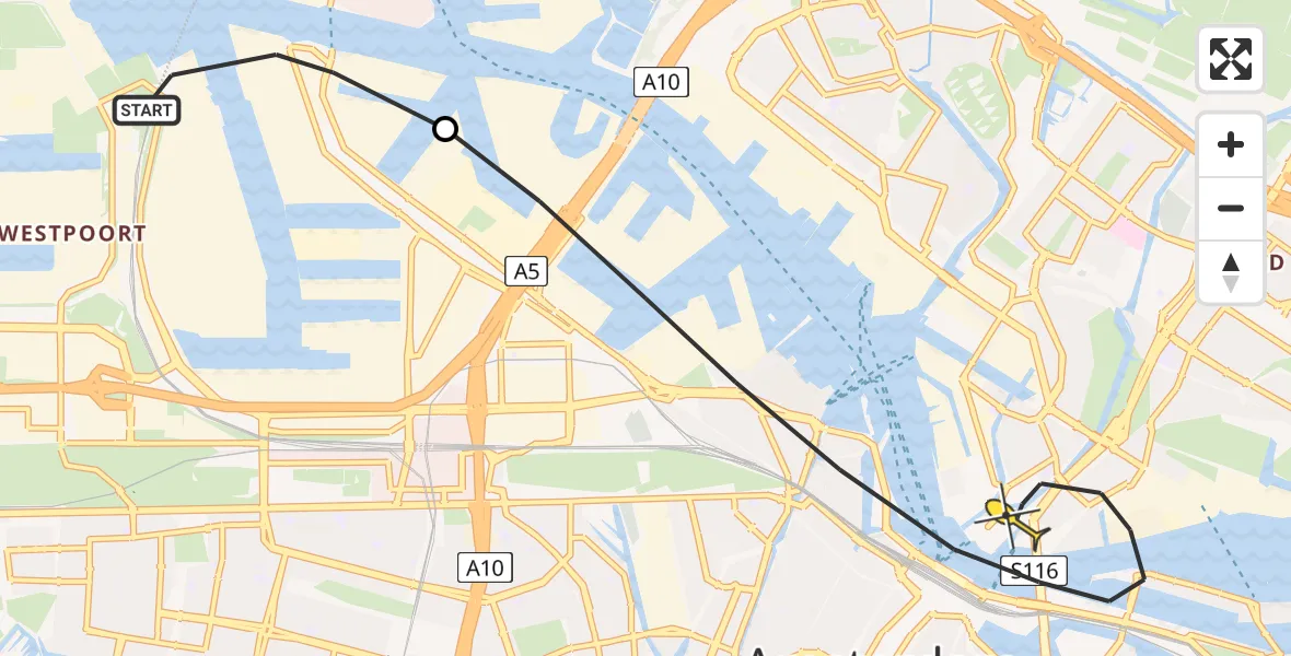 Routekaart van de vlucht: Lifeliner 1 naar Amsterdam, Westhavenweg