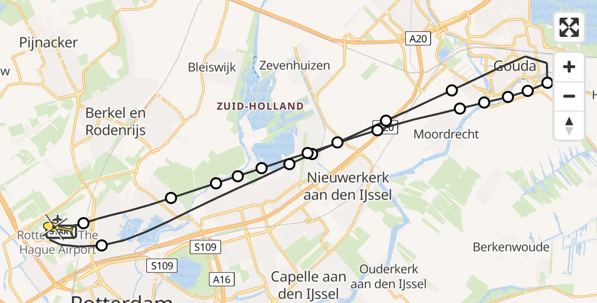 Routekaart van de vlucht: Lifeliner 2 naar Rotterdam The Hague Airport, Van der Duijn van Maasdamweg