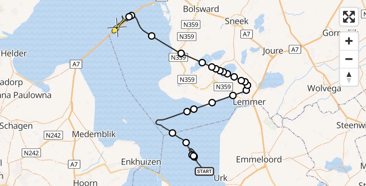 Routekaart van de vlucht: Kustwachthelikopter naar Harlingen, Noorderhaven