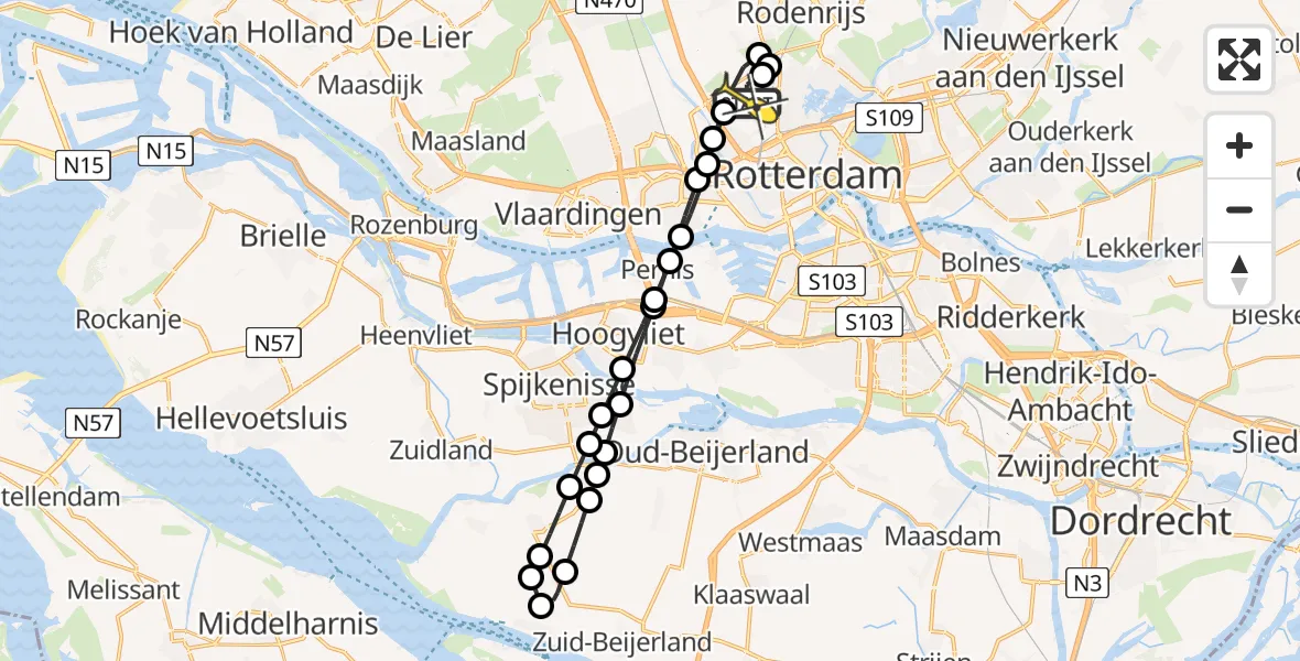 Routekaart van de vlucht: Lifeliner 2 naar Rotterdam The Hague Airport, Wouwerlaan