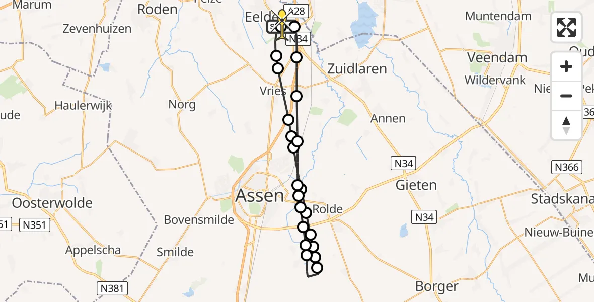 Routekaart van de vlucht: Lifeliner 4 naar Groningen Airport Eelde, Moespot