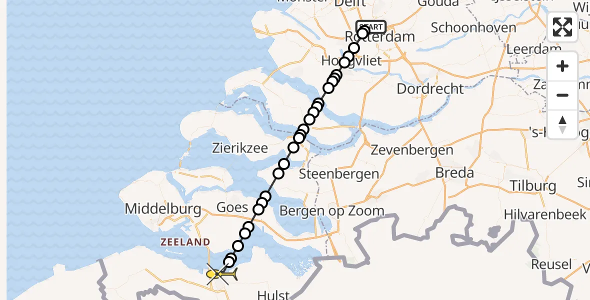 Routekaart van de vlucht: Lifeliner 2 naar Terneuzen, Vliegveldweg