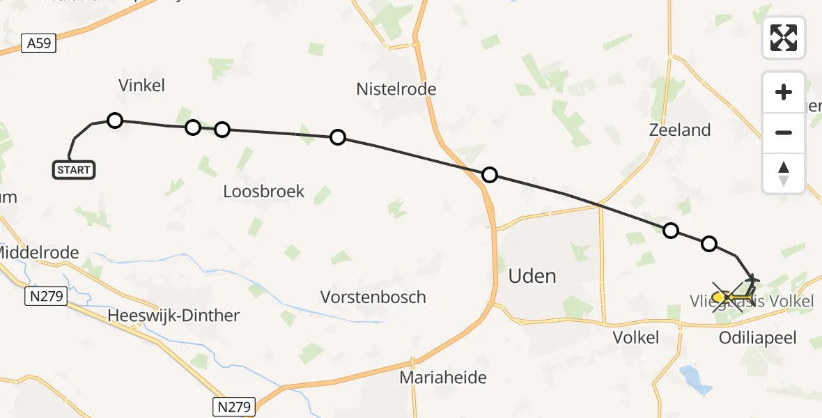 Routekaart van de vlucht: Lifeliner 3 naar Vliegbasis Volkel, Kaathoven