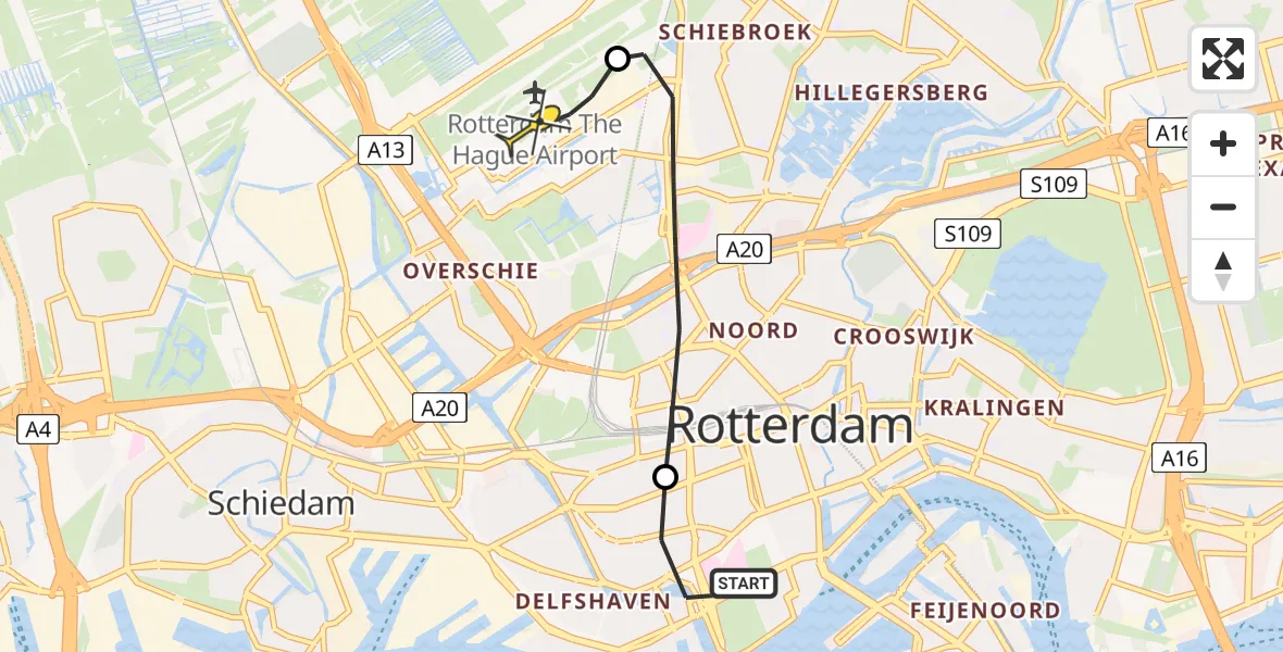 Routekaart van de vlucht: Lifeliner 2 naar Rotterdam The Hague Airport, Volmarijnstraat