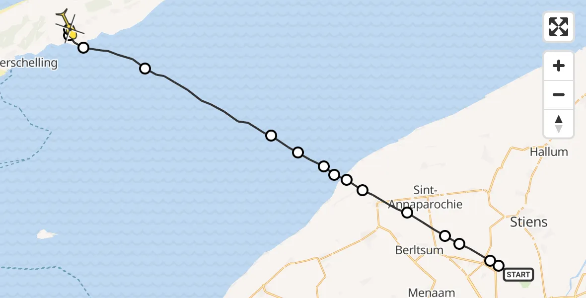 Routekaart van de vlucht: Ambulanceheli naar Midsland, Foarste Dyk