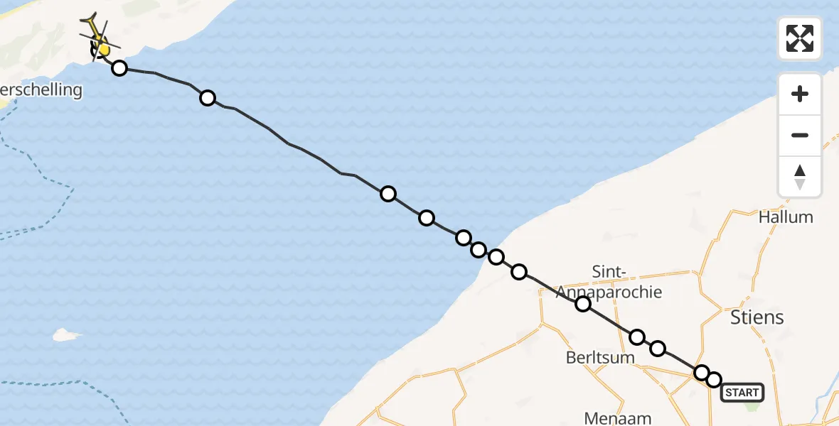 Routekaart van de vlucht: Ambulancehelikopter naar Midsland, Foarste Dyk