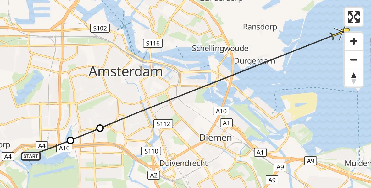 Vluchtroute Politiehelikopter van Amsterdam naar Amsterdam