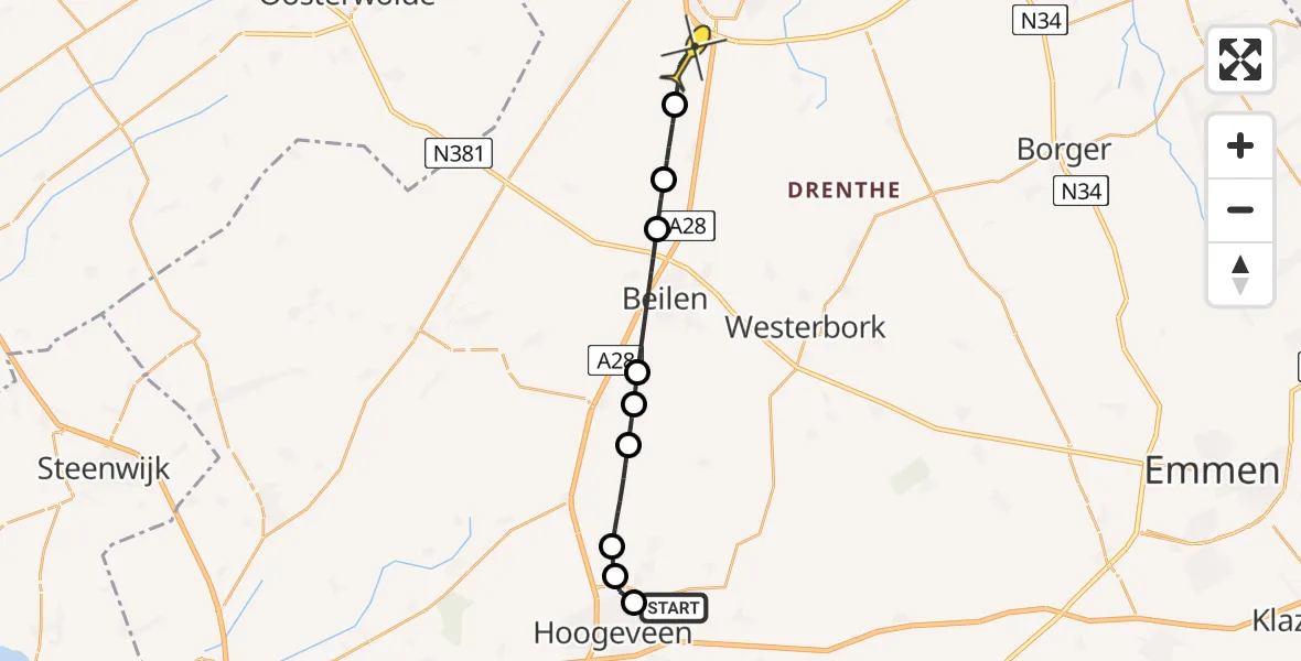 Routekaart van de vlucht: Politiehelikopter naar Assen, Edisonstraat