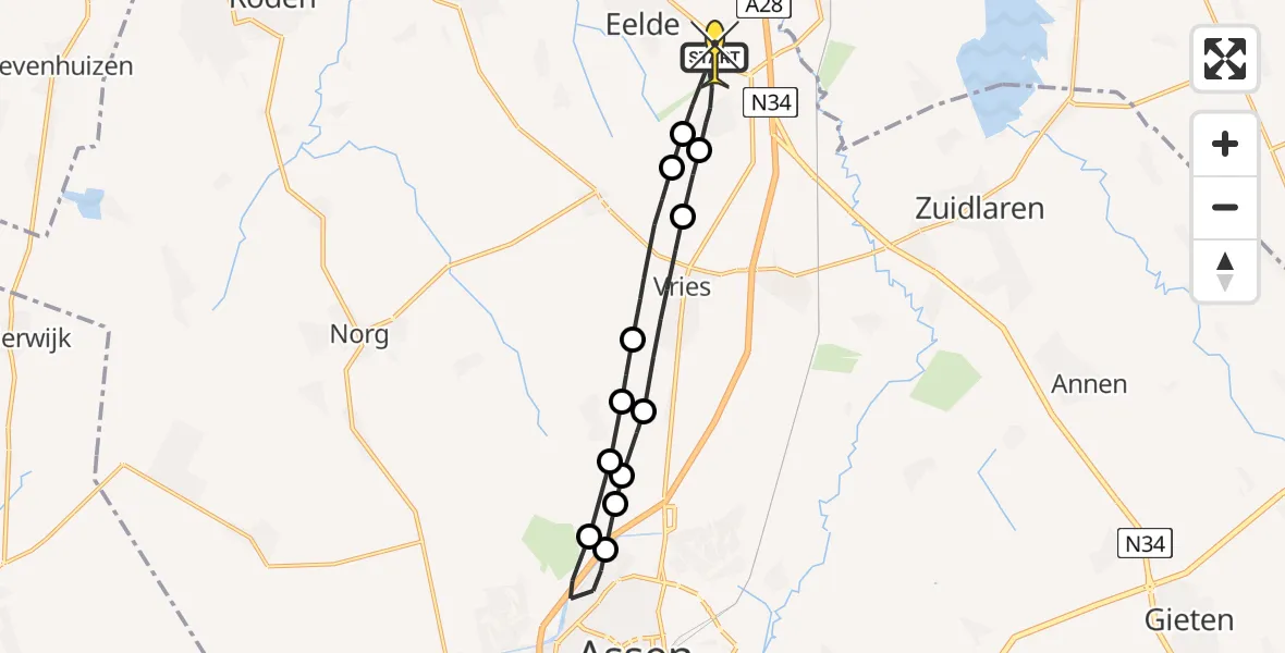 Routekaart van de vlucht: Lifeliner 4 naar Groningen Airport Eelde, Breukenweg