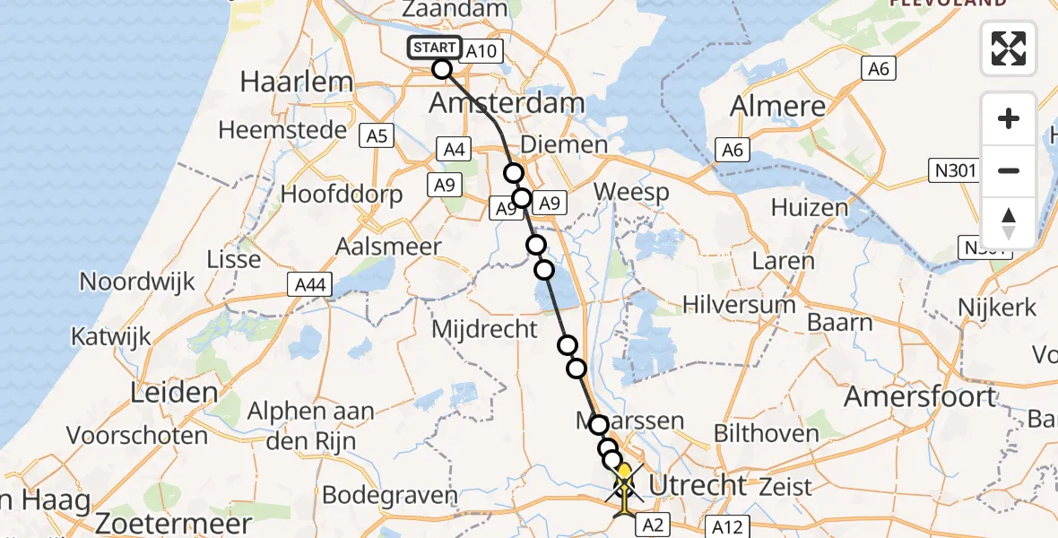 Routekaart van de vlucht: Lifeliner 1 naar De Meern, Maltaweg