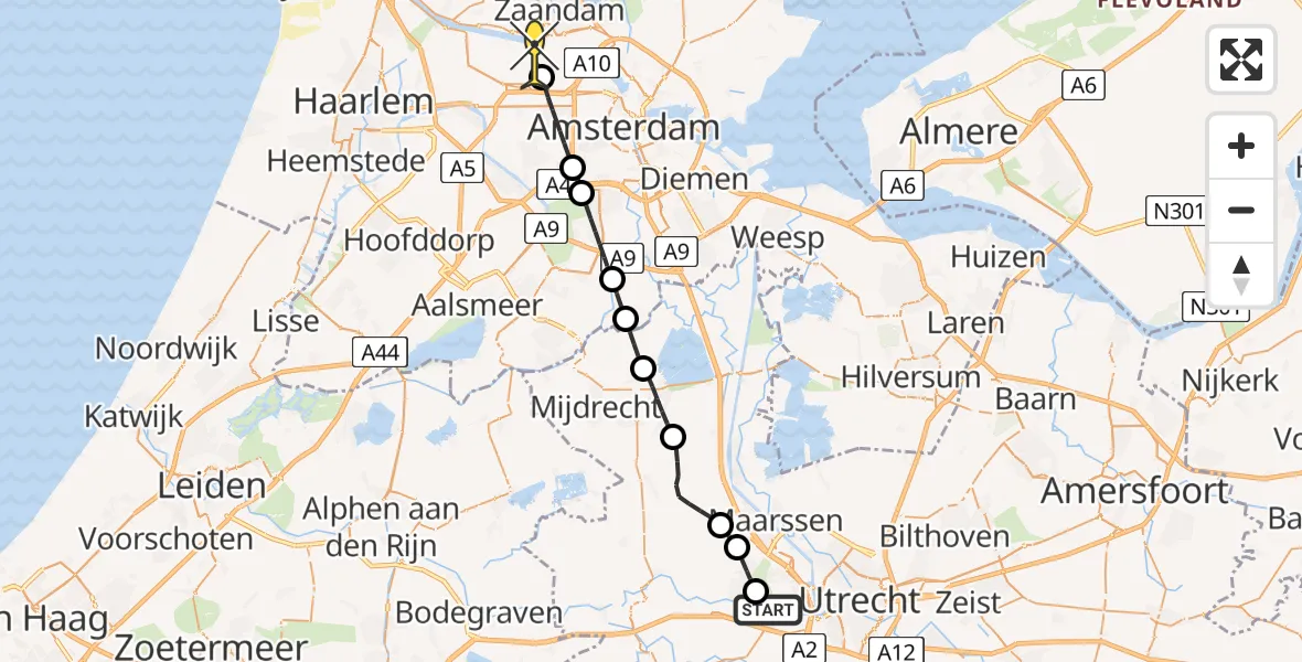 Routekaart van de vlucht: Lifeliner 1 naar Amsterdam Heliport, Het Lint