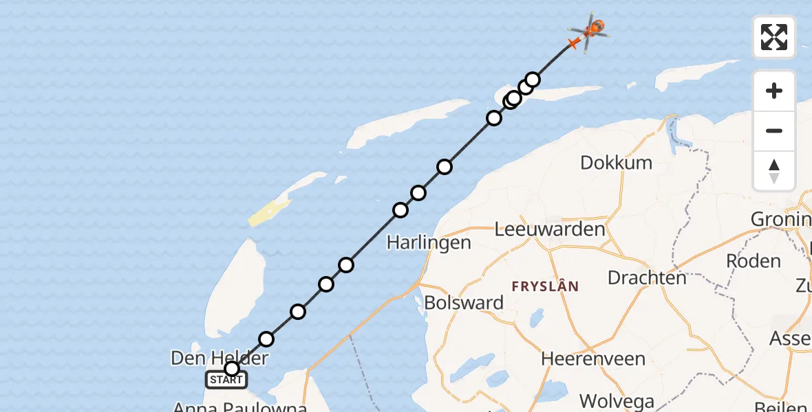Vluchtroute Kustwachthelikopter Vliegveld De Kooy - , 14 augustus 2024, 09:45