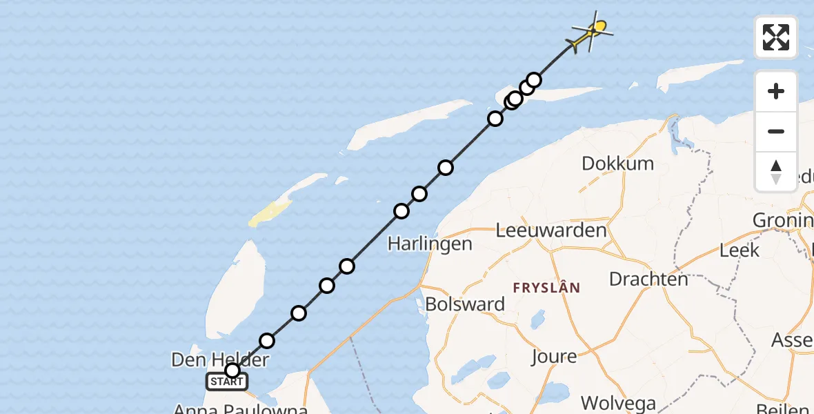 Routekaart van de vlucht: Kustwachthelikopter naar Oostoeverweg