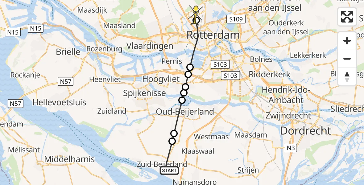 Routekaart van de vlucht: Lifeliner 2 naar Rotterdam The Hague Airport, Ronduitweg