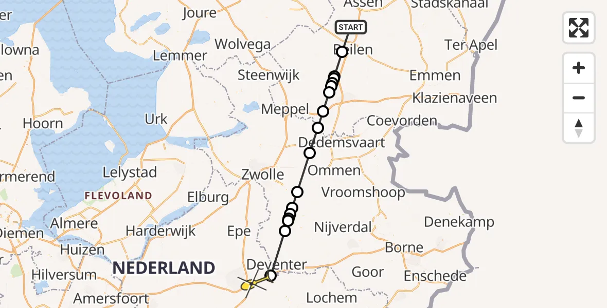 Routekaart van de vlucht: Politiehelikopter naar Wilp, Beilervaart