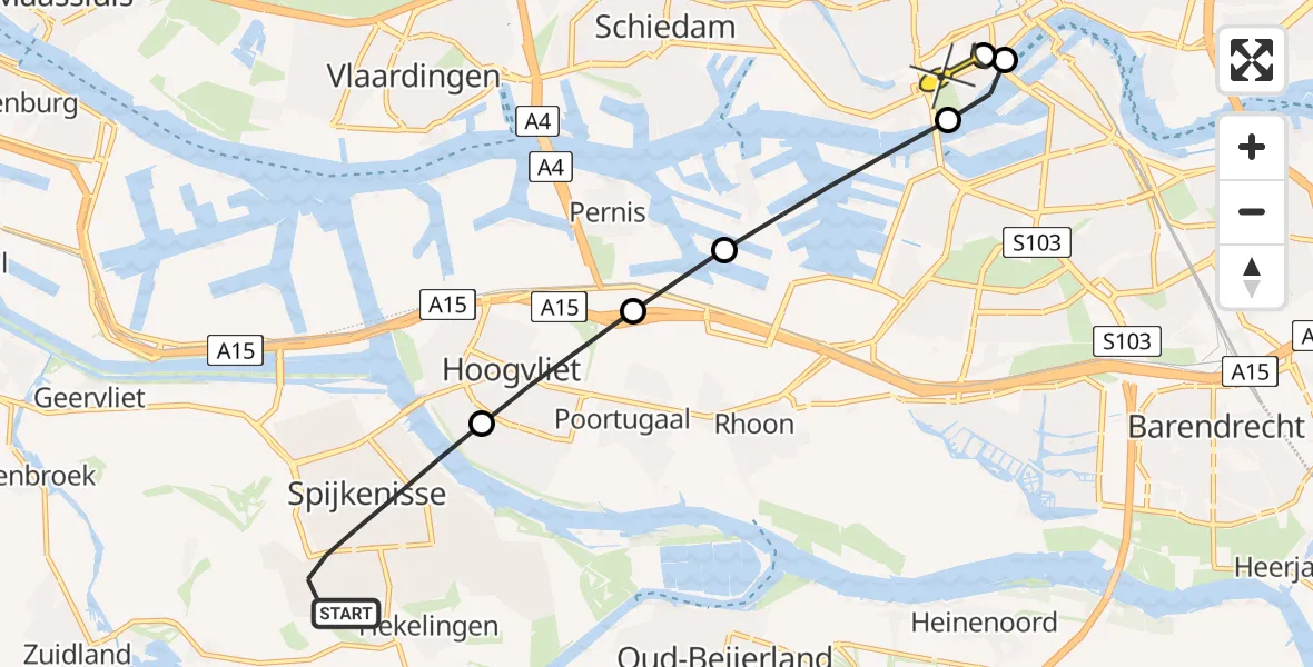 Routekaart van de vlucht: Lifeliner 2 naar Erasmus MC, Akkersweg