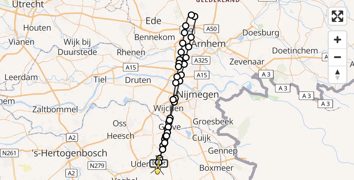 Routekaart van de vlucht: Lifeliner 3 naar Vliegbasis Volkel, Trentse Bossen