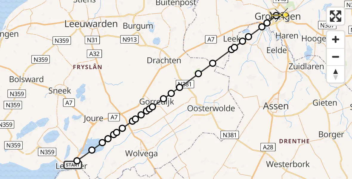 Routekaart van de vlucht: Lifeliner 4 naar Universitair Medisch Centrum Groningen, Pasveer