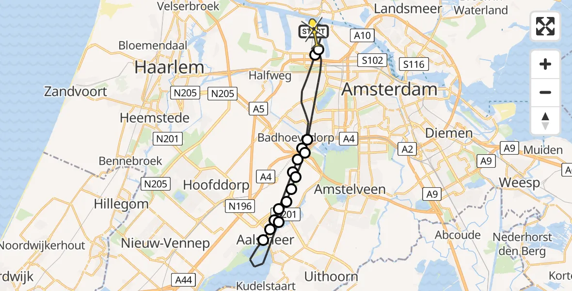 Routekaart van de vlucht: Lifeliner 1 naar Amsterdam Heliport, Elbaweg