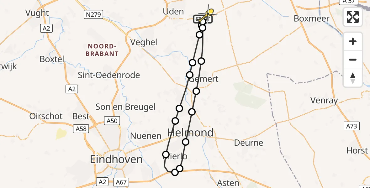 Routekaart van de vlucht: Lifeliner 3 naar Vliegbasis Volkel, Oosterheidestraat