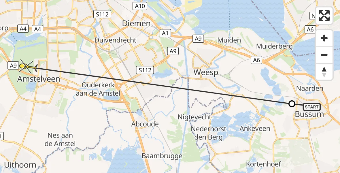Routekaart van de vlucht: Politiehelikopter naar Amstelveen, Naardermeer
