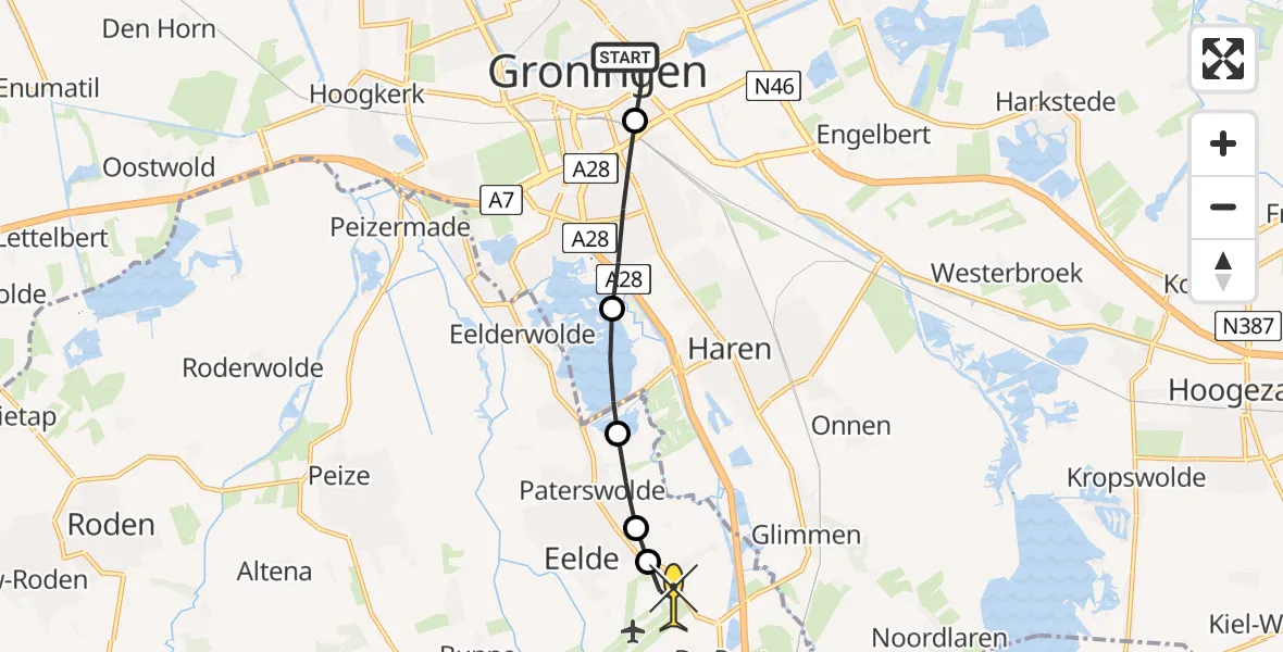 Routekaart van de vlucht: Lifeliner 4 naar Groningen Airport Eelde, Frederikstraat