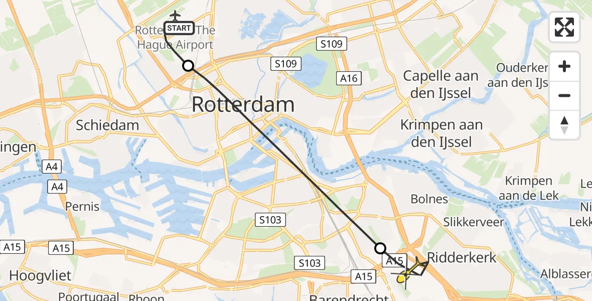 Routekaart van de vlucht: Lifeliner 2 naar Ridderkerk, Tegelplaats