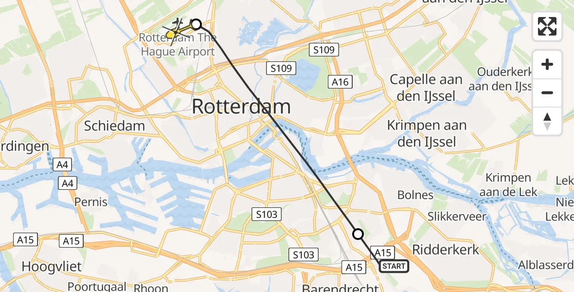 Routekaart van de vlucht: Lifeliner 2 naar Rotterdam The Hague Airport, Schaapherderhof