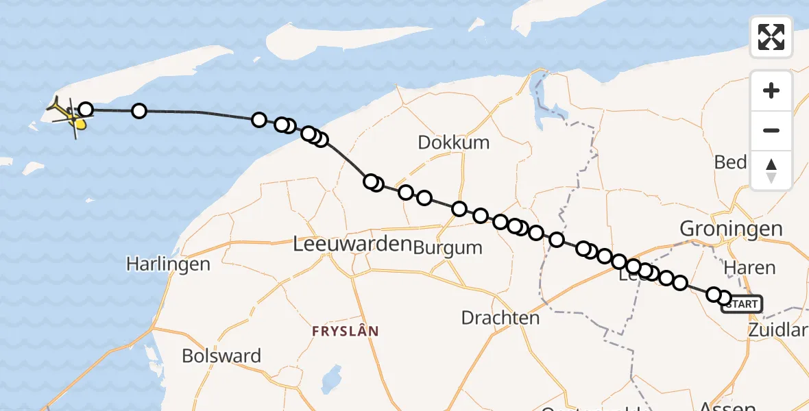 Routekaart van de vlucht: Lifeliner 4 naar West-Terschelling, Eskampenweg