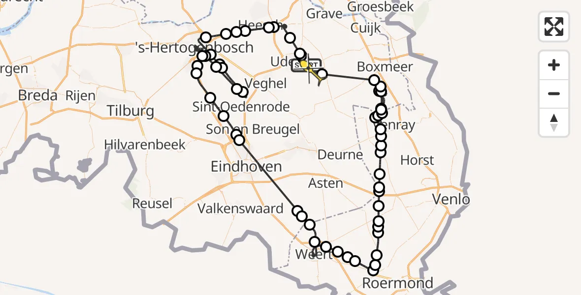 Routekaart van de vlucht: Politieheli naar Odiliapeel, Zeelandsedijk