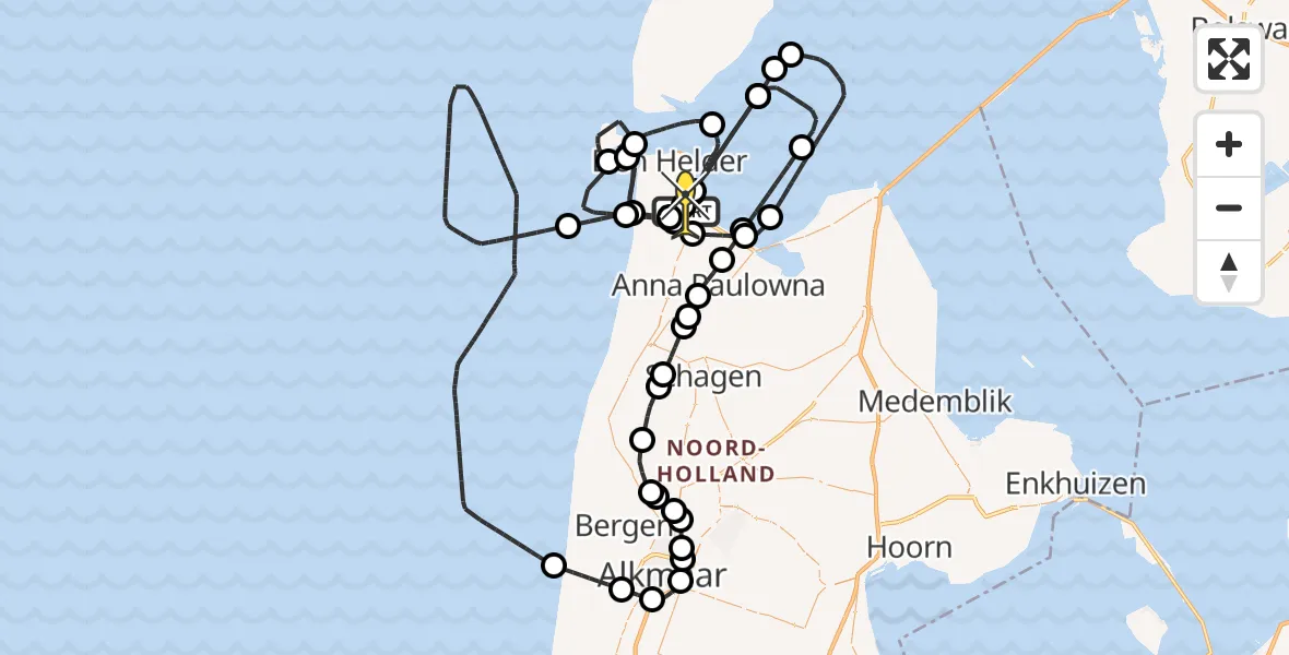 Routekaart van de vlucht: Kustwachthelikopter naar Vliegveld De Kooy, Kortevliet