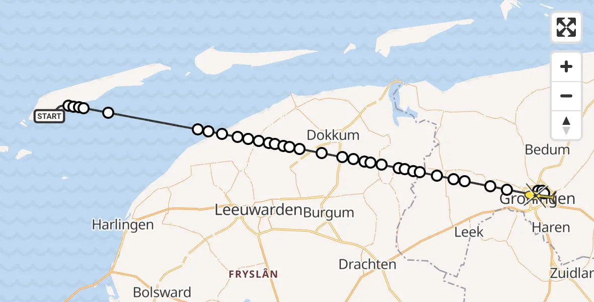 Routekaart van de vlucht: Lifeliner 4 naar Universitair Medisch Centrum Groningen, Willem Barentszkade