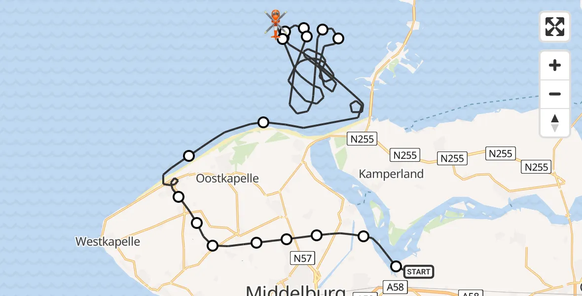 Vluchtroute Kustwachthelikopter Vliegveld Midden-Zeeland - , 14 augustus 2024, 14:05