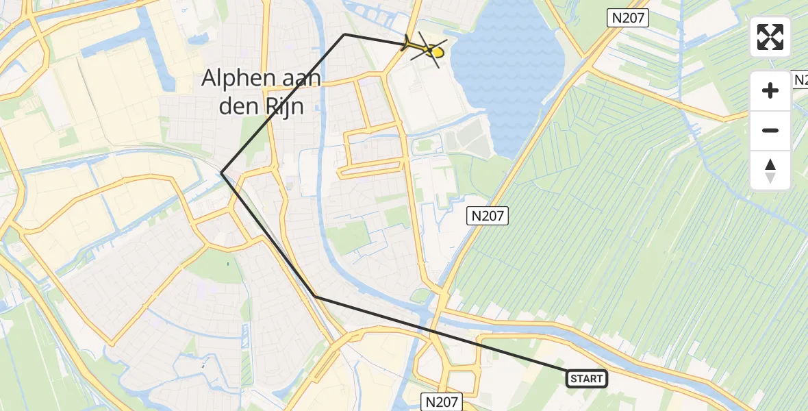 Routekaart van de vlucht: Politieheli naar Alphen aan den Rijn, Conradstraat