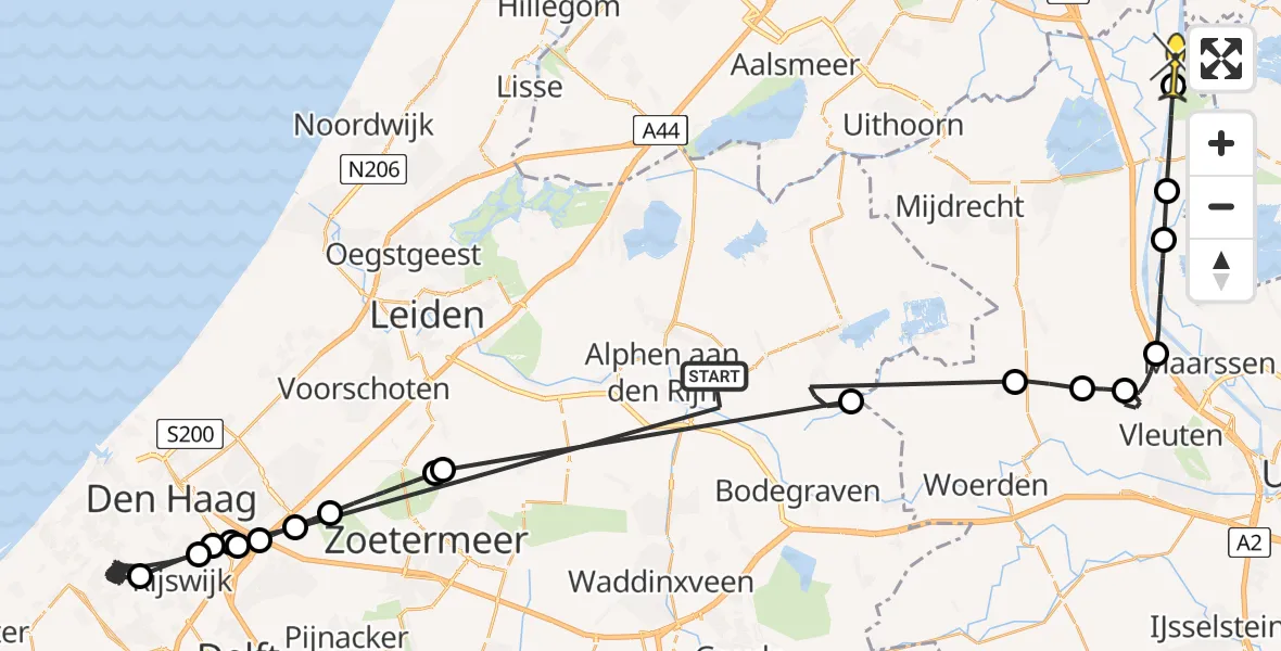 Routekaart van de vlucht: Politieheli naar Abcoude, Kortsteekterweg