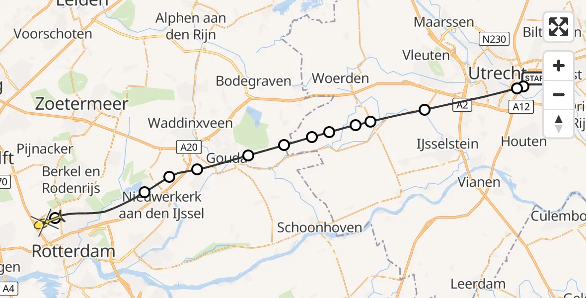 Routekaart van de vlucht: Lifeliner 2 naar Rotterdam The Hague Airport, Hoge Bospad