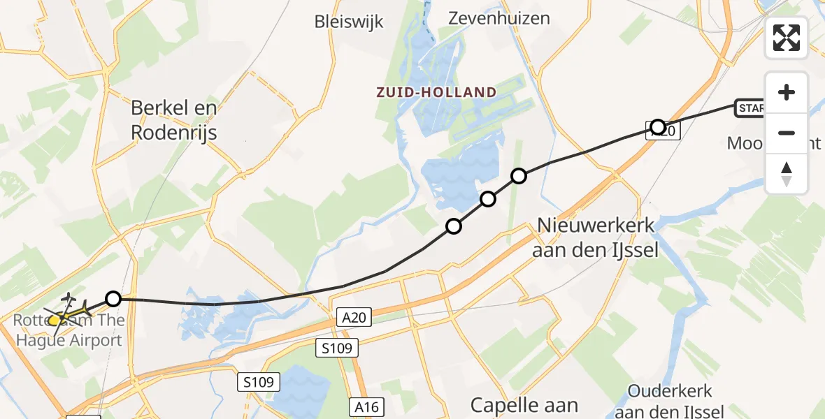 Routekaart van de vlucht: Lifeliner 2 naar Rotterdam The Hague Airport, Wethouder Visweg