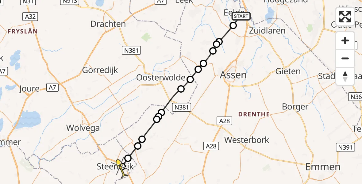 Routekaart van de vlucht: Lifeliner 4 naar Steenwijk, Machlaan