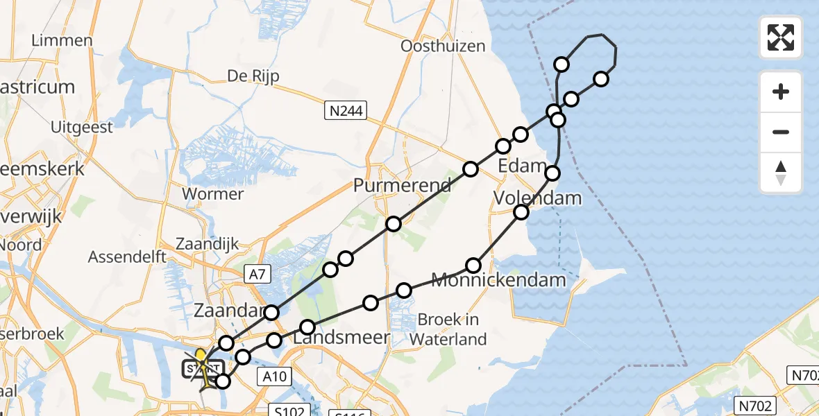 Routekaart van de vlucht: Lifeliner 1 naar Amsterdam Heliport, Grote Tocht