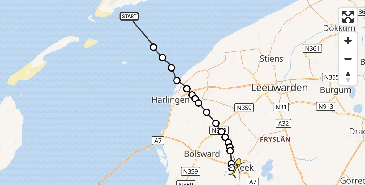 Routekaart van de vlucht: Ambulanceheli naar Sneek, Hegedyk