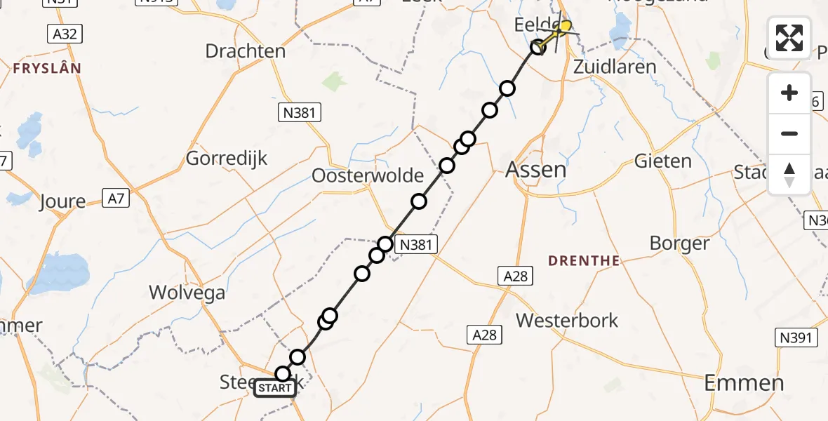 Routekaart van de vlucht: Lifeliner 4 naar Groningen Airport Eelde, Gruttoweg