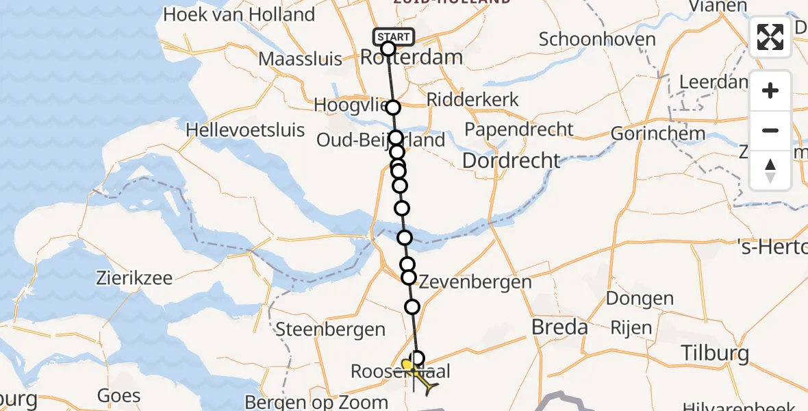 Routekaart van de vlucht: Lifeliner 2 naar Roosendaal, Landzichtstraat