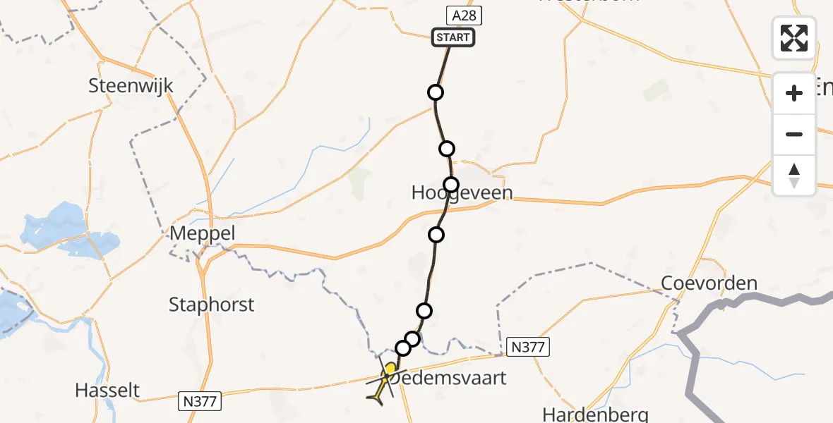 Routekaart van de vlucht: Lifeliner 4 naar Balkbrug, Beilerstraat